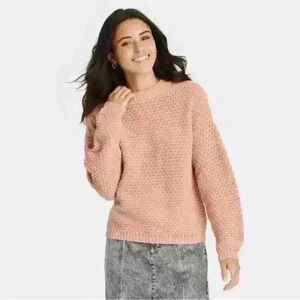 NWT Universal Thread Crew Neck Pullover Cable Knit Sweater  in Blush pink small